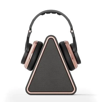 Modern Triangular Mobile Music Speaker with Headphones. 3d Rendering Stock Illustration