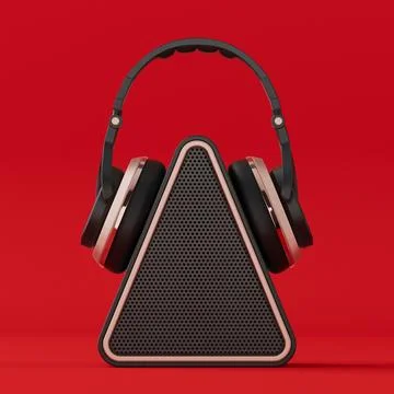 Modern Triangular Mobile Music Speaker with Headphones. 3d Rendering Stock Illustration