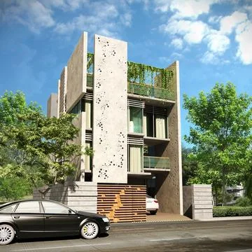 Modern triplex house 3D redered exterior design concept Stock Illustration
