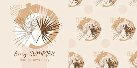 Modern tropical pattern with monstera bushes in practical unisex shades in beige Stock Illustration