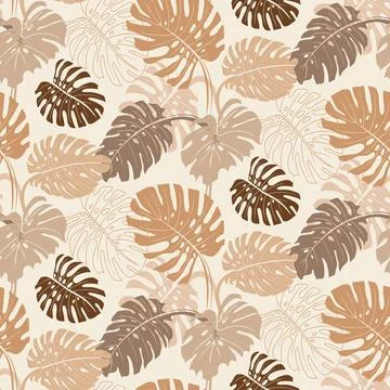 Modern tropical pattern with monstera bushes in practical unisex shades in beige Stock Illustration
