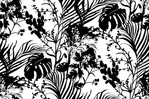 Modern tropical pattern with monstera bushes in practical unisex shades Illustrazione stock