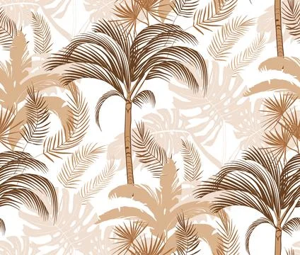 Modern tropical pattern with monstera bushes in practical unisex shades in beige Stock-Illustration