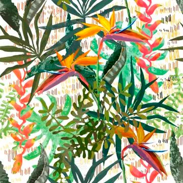 Modern tropical seamless pattern. Ideal texture for fashion fabric. Illustrazione stock