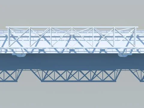 Modern truss bridge model over gray background, top view, 3d Ilustración de archivo