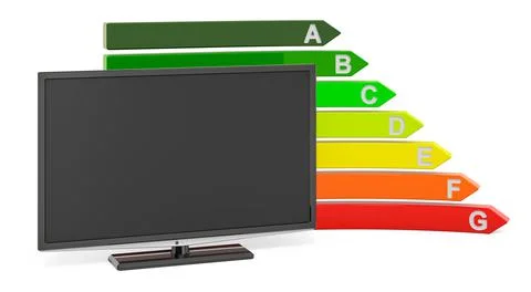 Modern TV set with energy efficiency chart, 3D rendering Stock Illustration