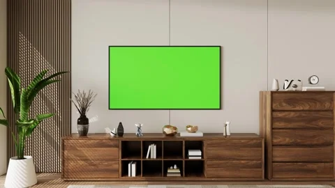 Modern TV Wall Unit Cabinet Floating Console In Minimalist Living Room  Mockup Stock Footage 341611886
