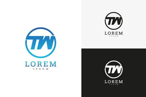 Modern TW logo with circular frame, bold typography, and gradient blue blac.. Stock Illustration