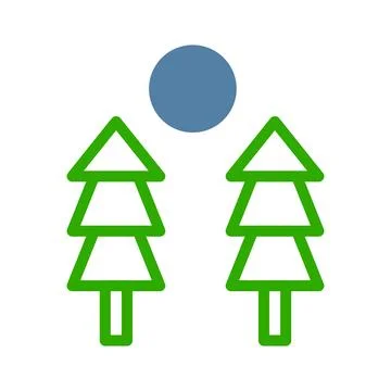 Modern Two Pine Trees and Blue Circle Design Stock Illustration