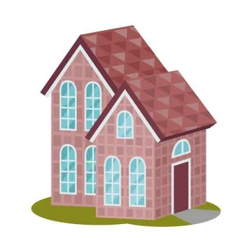 Modern two story house with a triangular roof. Vector illustration. Stock Illustration