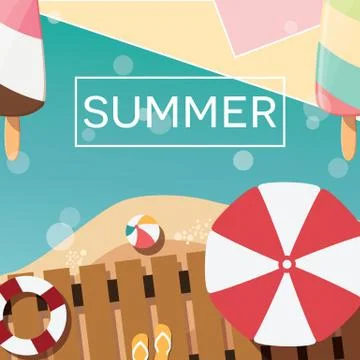 Modern typographic summer poster design with ice cream, beach Stock Illustration