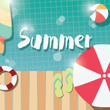 Modern typographic summer poster design with ice cream, swimming pool Stock Illustration