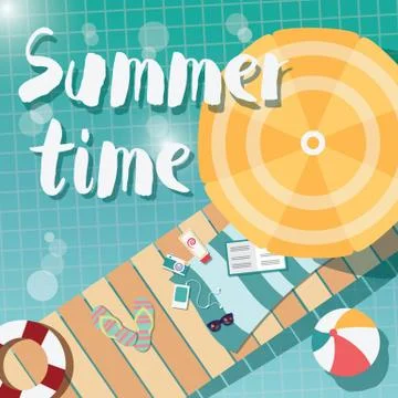 Modern typographic summer poster design flip flops, swimming pool Stock Illustration