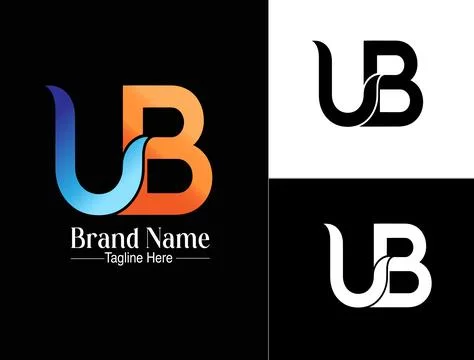 Modern UB Letter Logo Monogram Blue Orange Gradient Creative Business Brand Set Stock Illustration
