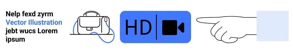 Modern UI Elements with Bag Icon, HD Video Symbol, and Pointing Hand Gesture Illustrazione stock