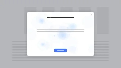 Modern UI popup window with abstract blue circles and button, clean design Stock Footage 346661510