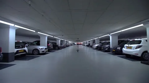 Modern underground parking garage Stock Footage
