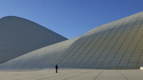 Modern undulating architectural building, the architecture of the future Stock Footage