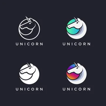 Modern Unicorn Logo icon vector set on dark background Stock Illustration