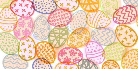 A modern universal Easter pattern of decorated eggs. Colorful doodle Stockillustratie
