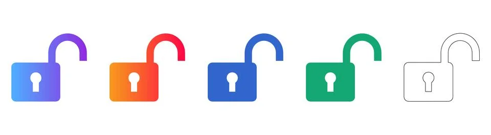 Modern Unlock Security Padlock Icon Set Stockillustratie