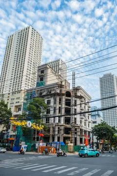 Modern Urban Architecture Under Development at a Busy Vietnamese Street Corne Stock Photos