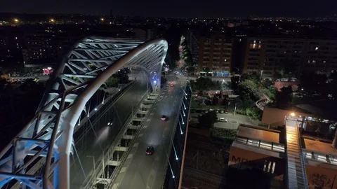 Modern urban bridge by night Stock Footage 89851146
