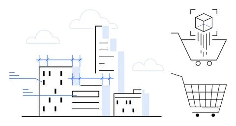 Modern Urban Development and E-commerce Integration in a Digital Age Stock Illustration