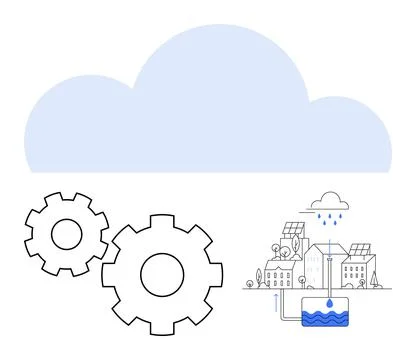 Modern Urban Infrastructure Integrated with Cloud and Water Management Tech.. Stock Illustration