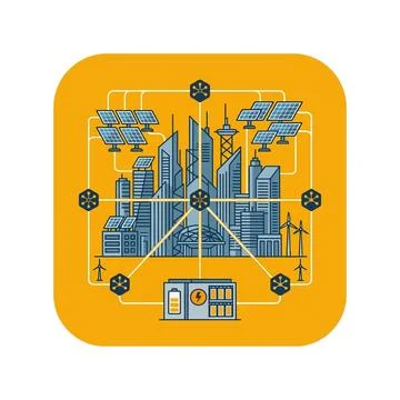 Modern urban microgrid infrastructure with solar energy and wind power inte.. Stock Illustration