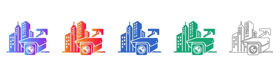 Modern Urban Security Camera System Icons Stock Illustration