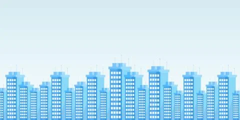 Modern urban skyline flat vector illustration. Contemporary city architecture Stock Illustration