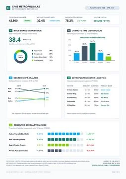 Modern Urban Transportation Data Dashboard with Infographics and Charts Stock Illustration