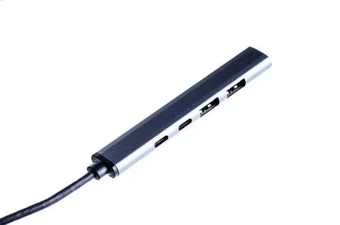 Modern USB-C Hub with Multiple Ports on a Clean White Background Stock Photos