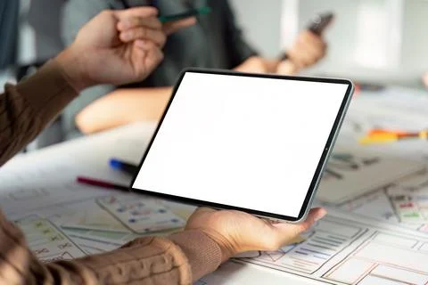 Modern UX UI Design Process with Digital Tablet and Creative Team Collaboration Foto stock