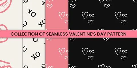 Modern Valentine's Day Seamless Pattern Collection.Vector Illustration. Stock Illustration