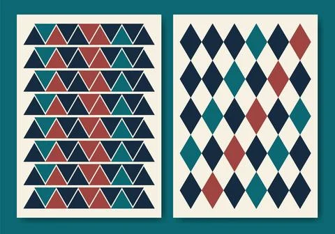 Modern vector abstract geometric poster collection. Retro Memphis style sim.. Stock Illustration