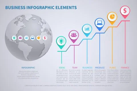 Modern vector business globalization infographic template with 3d world globe イラスト素材