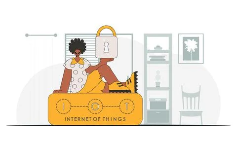 A modern vector character holds a cloud storage in their hands. Stock Illustration