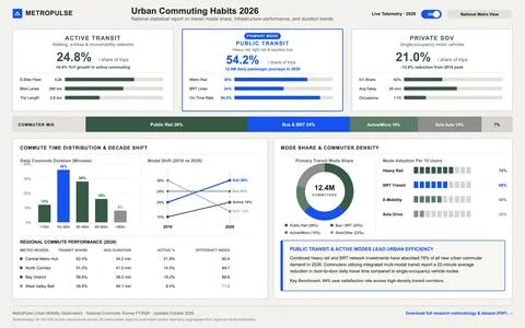 Modern vector dashboard showing urban transportation statistics, modal share, Stock Illustration