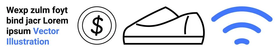 Modern Vector Design Featuring Money Symbol, Shoe Outline, and wireless Icon 스톡 일러스트