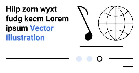 Modern Vector Design with Musical Note, Globe, and Text Elements Illustrazione stock