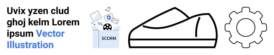 Modern Vector Elements Including Shoe Outline, Gear, and Multimedia Icons 库存插图