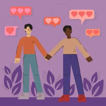 Modern vector flat illustration of a gay couple in love. Stock Illustration