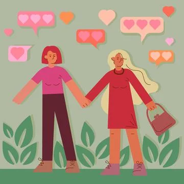 Modern vector flat illustration of a lesbian couple in love. Stock Illustration
