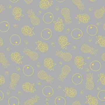 Modern vector fruits seamless pattern, pineapple orange berry on gray background Stock Illustration