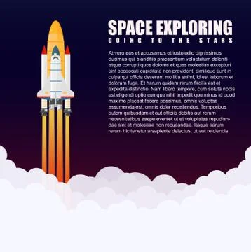 Modern vector galaxy space rocket Spaceship launch. Flying a spaceship in outer Illustrazione stock