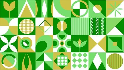Modern vector geometric abstract background in green and gold tones. Stock Illustration