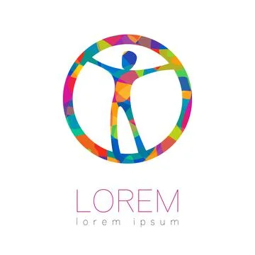 Modern vector Human silhouette in circle logotype isolated on white background Illustrazione stock