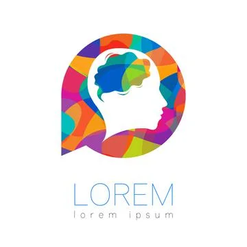 Modern vector Human silhouette head inside circle with brain. logotype isolated Ilustración de archivo